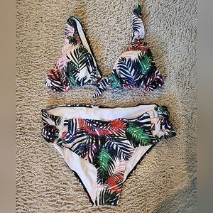 Meet Curve Swimsuit Blue Black Tropical Floral XXL Two Piece 2xl Bikini new